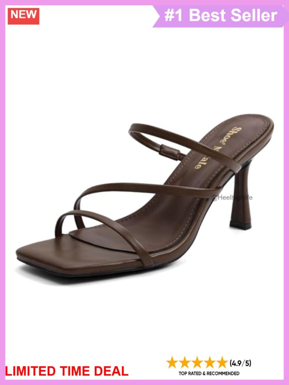 Strappy Faux Leather Stiletto Mule Sandals Square Peep Toe Slip On Heels